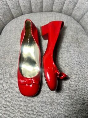 Marc by Marc Jacobs Red Patent Low Block Heel Bow Flats